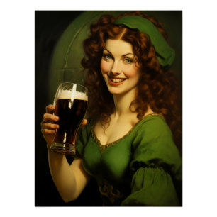 Poster Maiden Irlandais Médiéval Boire Bière Imaginaire