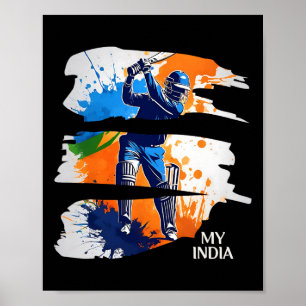 Poster Maillot de cricket d'Inde Drapeau Cricket indien