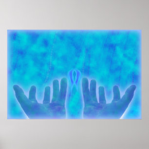 Poster main de guérison de l'énergie bleue par la guér