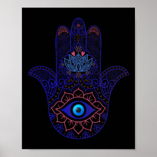 Poster Main de Hamsa Bleu Œil de Mal Yoga - Symbole Spiri