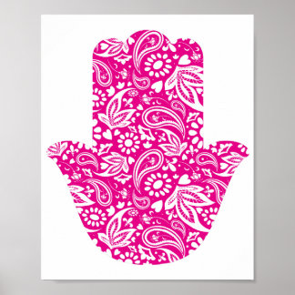 Poster Main de Hamsa rose blanc Lucky Talisman