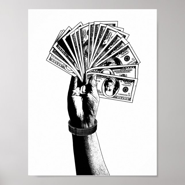 Poster Main de main de 100 dollars Bills argent art (Devant)