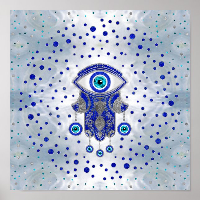 Poster Main Hamsa - Main de Fatima Lapis Lazuli et Argent (Devant)