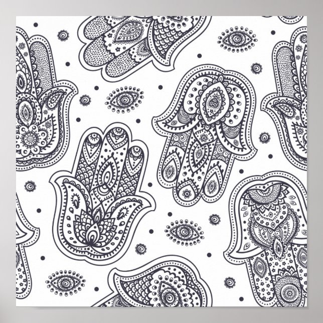 Poster Main inspirée tirée Hamsa 2 (Devant)