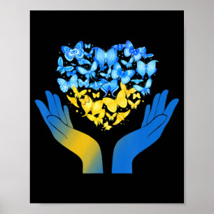 Poster Main Love Heart Butterfly Ukrainien Drapeau Stand 