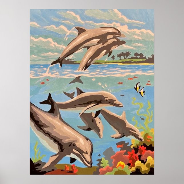 Poster Main Painted by Number | Dolphins | (Devant)