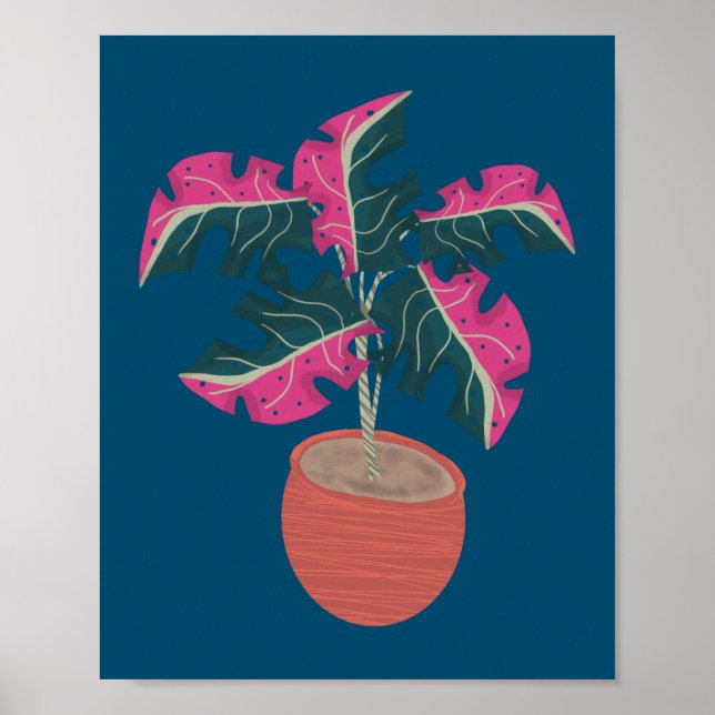 Poster Main Plante rose Monstera tirée (Devant)