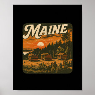Poster Maine cabane en rondins de plein air Camping passi