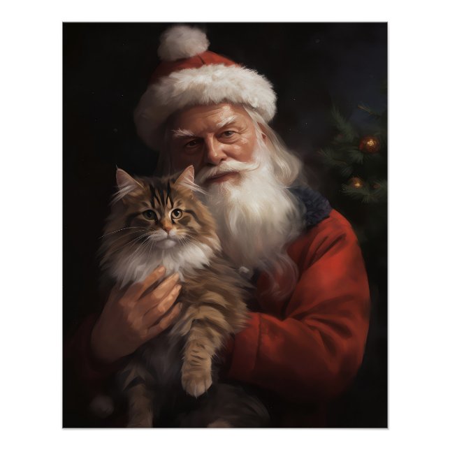 Poster Maine Coon avec Noël Festif du Père Noël (Devant)