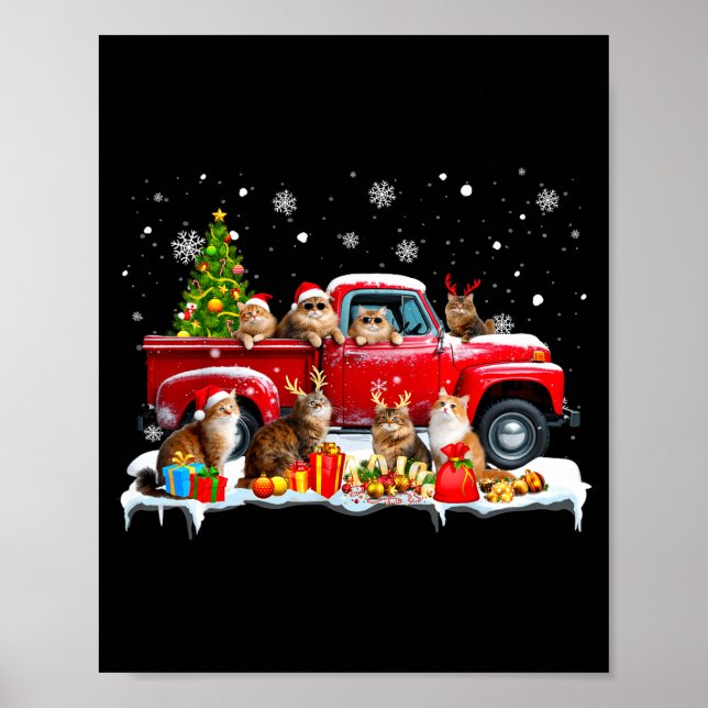 Poster Maine Coon Cat Red Truck Christmas Tree Santa Ugly (Devant)