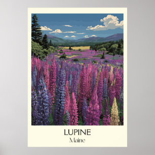 Poster Maine Wild Lupine Fleurs Paysage Art de Voyage