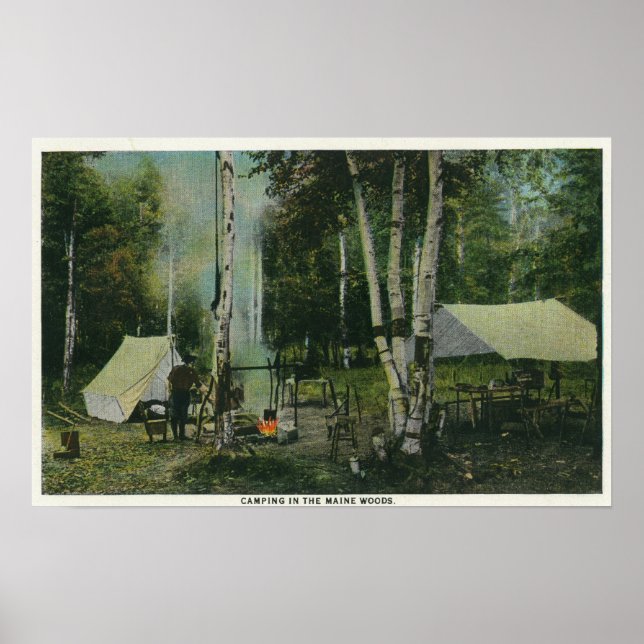 Poster MaineVue d'un terrain de camping dans le Maine Woo (Devant)