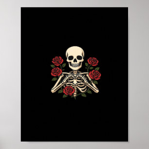 Poster Mains Coeur Squelette Avec Roses Rouges - Romantiq