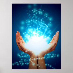 Poster Mains curatives sur l'arrière - plan vert, reiki,