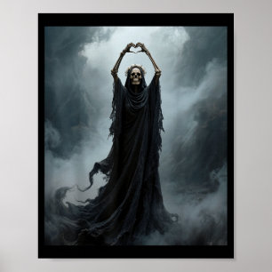 Poster Mains de cœur de fantôme fleurs de crâne florales 