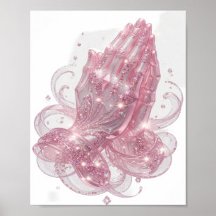 Poster Mains de prière rose vif
