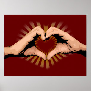 Poster Mains en forme de cœur, dessin d'amour