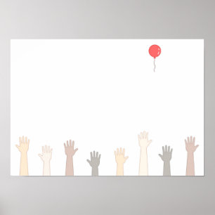 Poster Mains et un ballon rouge.