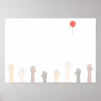 Poster Mains et un ballon rouge.