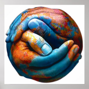 Poster Mains étreintes formant la paix du monde de la