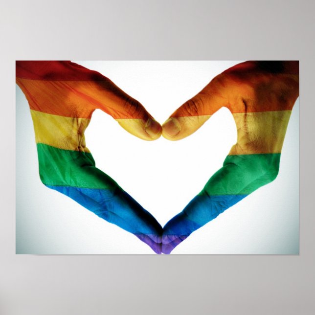 Poster Mains peintes comme un coeur arc-en-ciel (Devant)