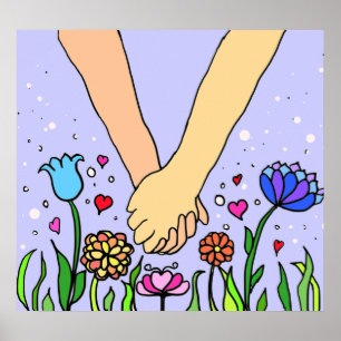 Poster Mains romantiques - datation / cadeau anniversaire