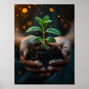 Poster Mains tenant une pousse de croissance Espoir Art