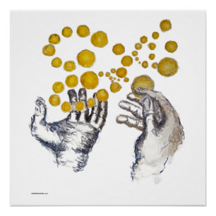 Poster Mains tendues avec Globes dorés