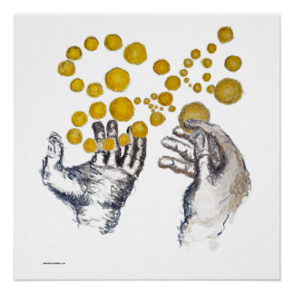 Poster Mains tendues avec Globes dorés