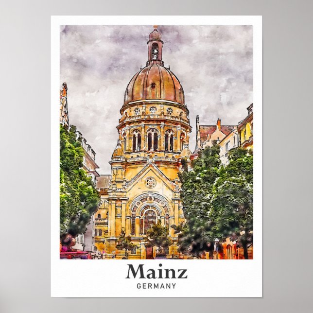 Poster Mainz Allemagne Voyage Aquarelle Esquisse main tir (Devant)
