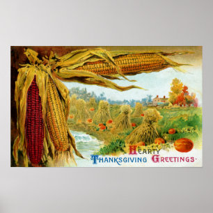 Poster Maïs et Thanksgiving Vintage Citrouille
