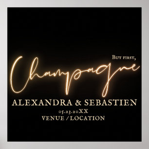 Poster Mais tout d'abord, Champagne Wedding Party Neon Dé