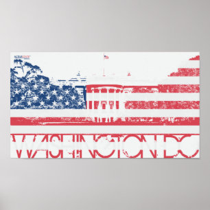 Poster Maison Blanche - Washington DC - Drapeau des États