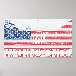 Poster Maison Blanche - Washington DC - Drapeau des États