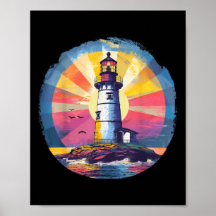 Poster Maison de bord de mer phare voile mer plage bateau