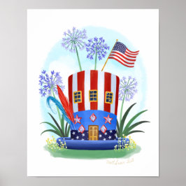 Poster Maison de Casquettes rouge blanc et bleu Imprimer