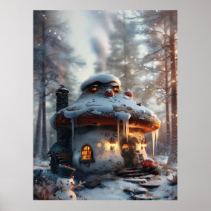 Poster Maison de champignons dans la neige