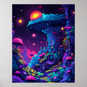 Poster Maison de champignons psychédélique