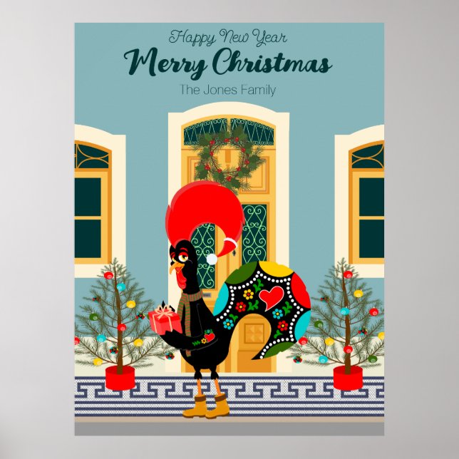 Poster Maison de Noël portugaise avec Rooster Salutations (Devant)