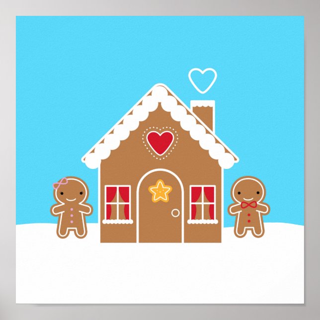 Poster Maison de pain d'épices de Noël Kawaii (Devant)