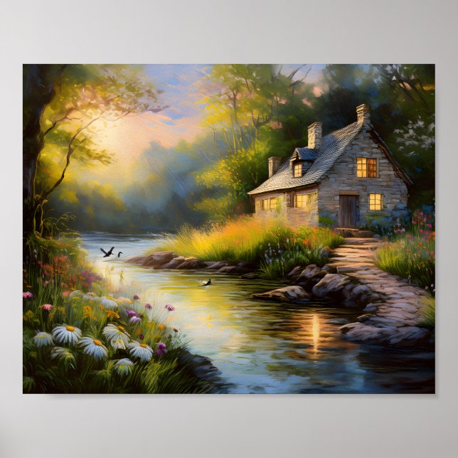 Poster Maison de pierre sur la rivière 1 (Devant)