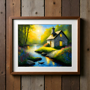 Poster Maison de pierre sur la rivière 2