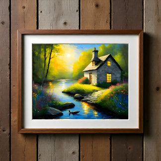 Poster Maison de pierre sur la rivière 2