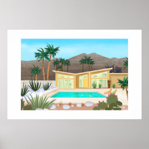 Poster Maison de Piscine Moderne Milieu de Siècle Grande