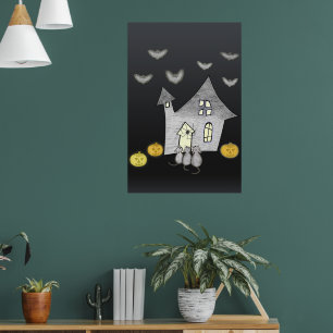 Poster Maison d'Halloween, Chats noirs, Chats, Chauves-so