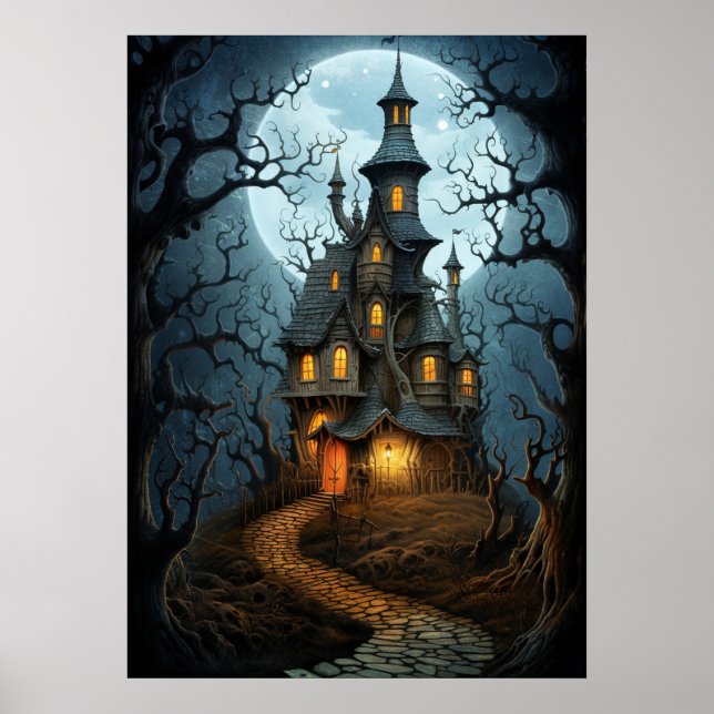 Poster Maison Éffrayante de sorcière d'Halloween (Devant)