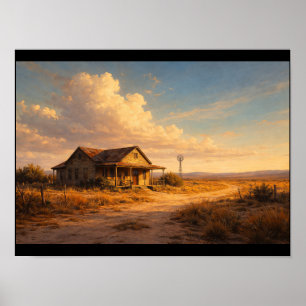 Poster Maison en bois abandonnée sous un vaste ciel