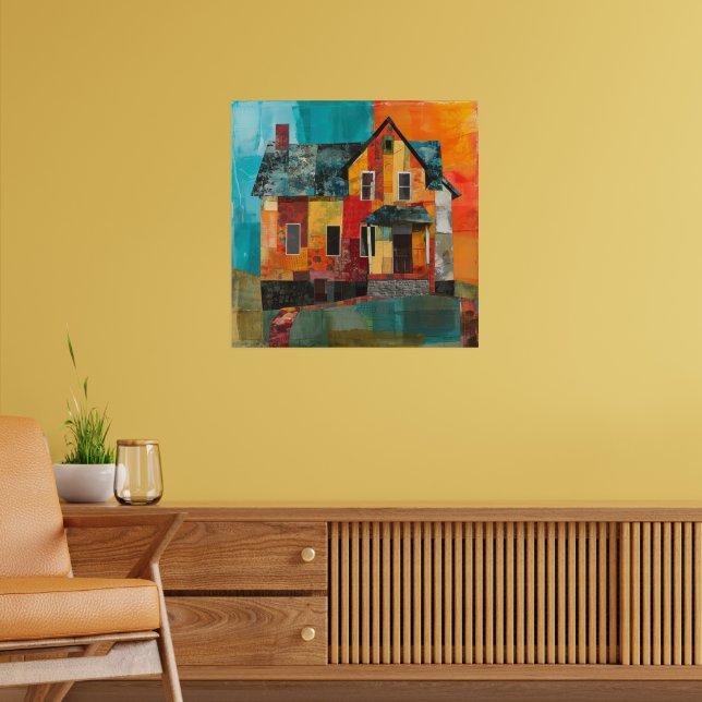 Poster Maison en collage de pièces et de textures (Salon 2)