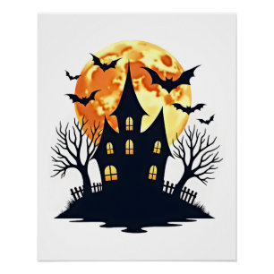 Poster Maison hantée avec chauves-souris � T-shirt Hallow