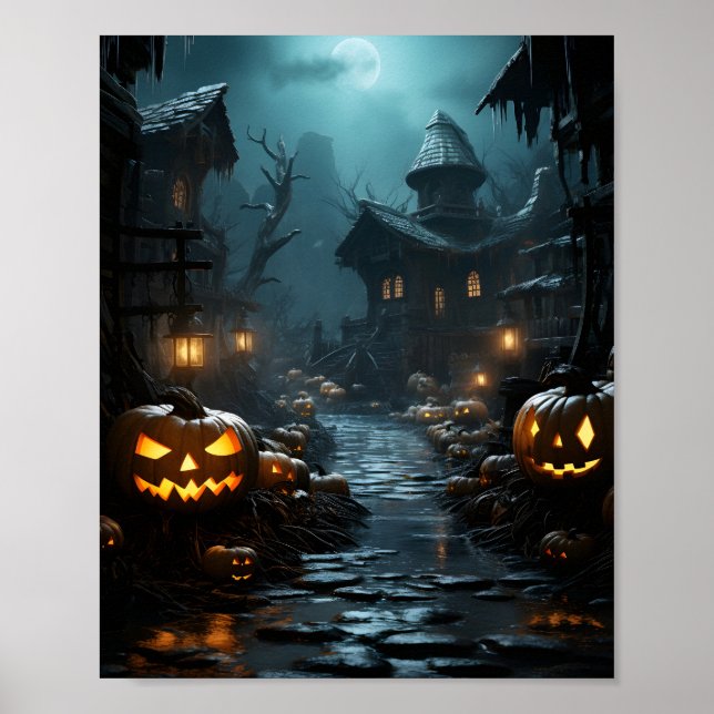 Poster Maison Hantée Avec Des Arbres Et Des Pommes Autour (Devant)